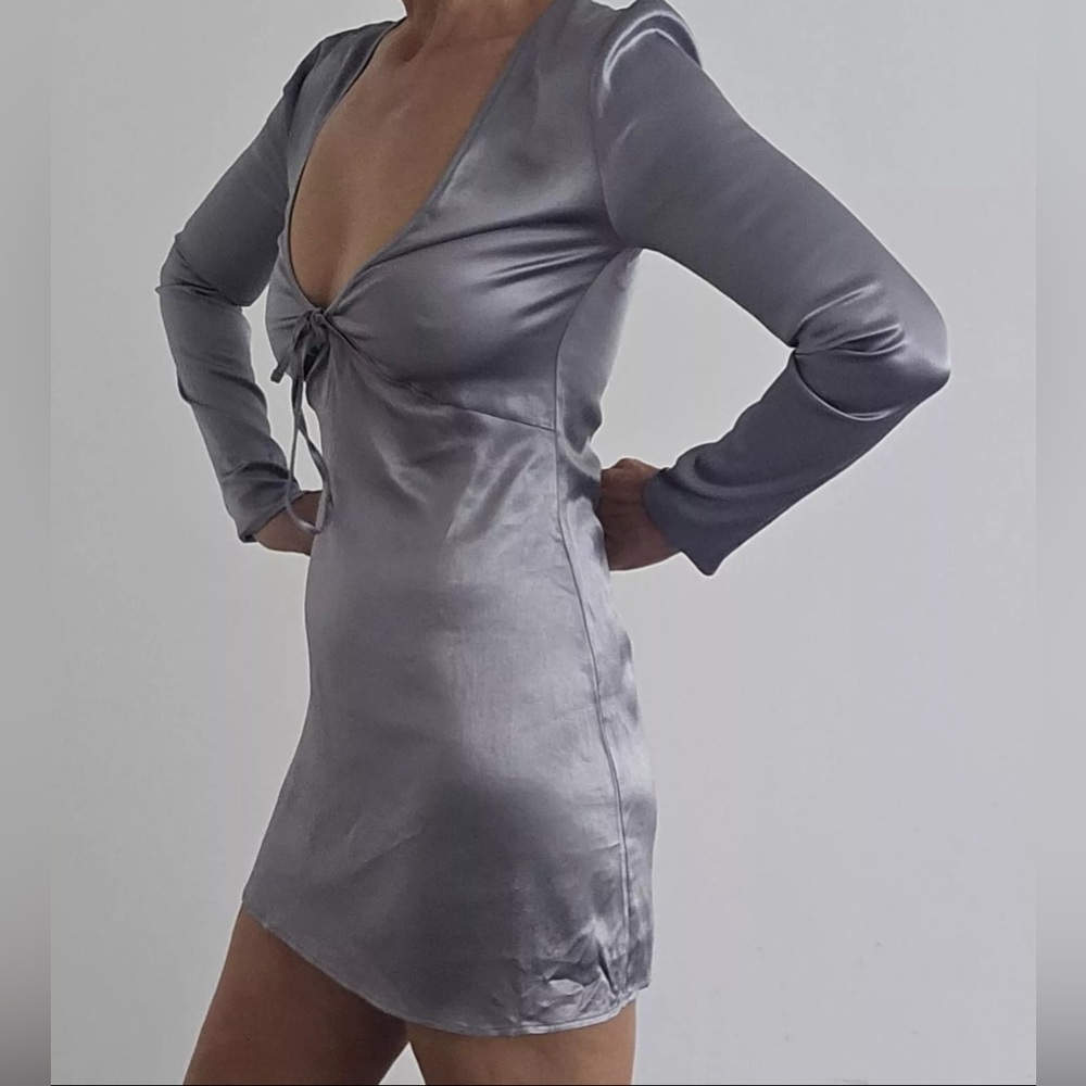 ZARA Satin Mini Dress Sliver NWT - Picture 7 of 8